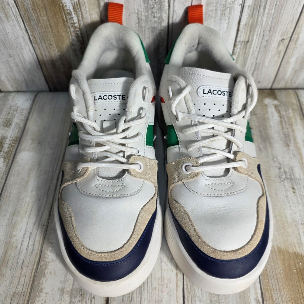 Lacoste Womens L002 Leather and Mesh Platform Sneakers White Green Orange Size 7 - Picture 2 of 8